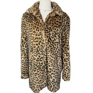Zara Animal Print Leopard Faux Fur Coat Y2K Style Glam Statement Jacket Sz M